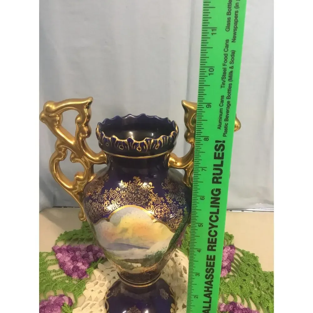 ELPA Vase Alcobaca Portugal  Navy Blue And Gold Stunning #2548